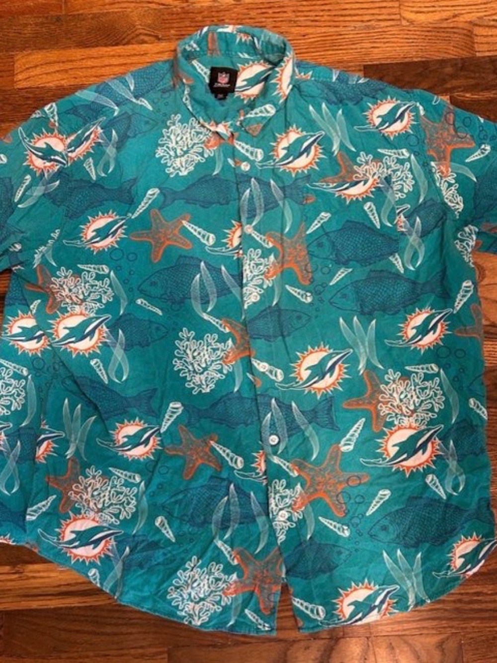 NFL Teal & Orange Dolphins Print Button-Down Shirt